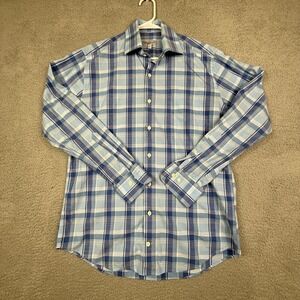 Peter‎ Millar Mens Medium Button Down Shirt Blue Plaid Long Sleeve Casual